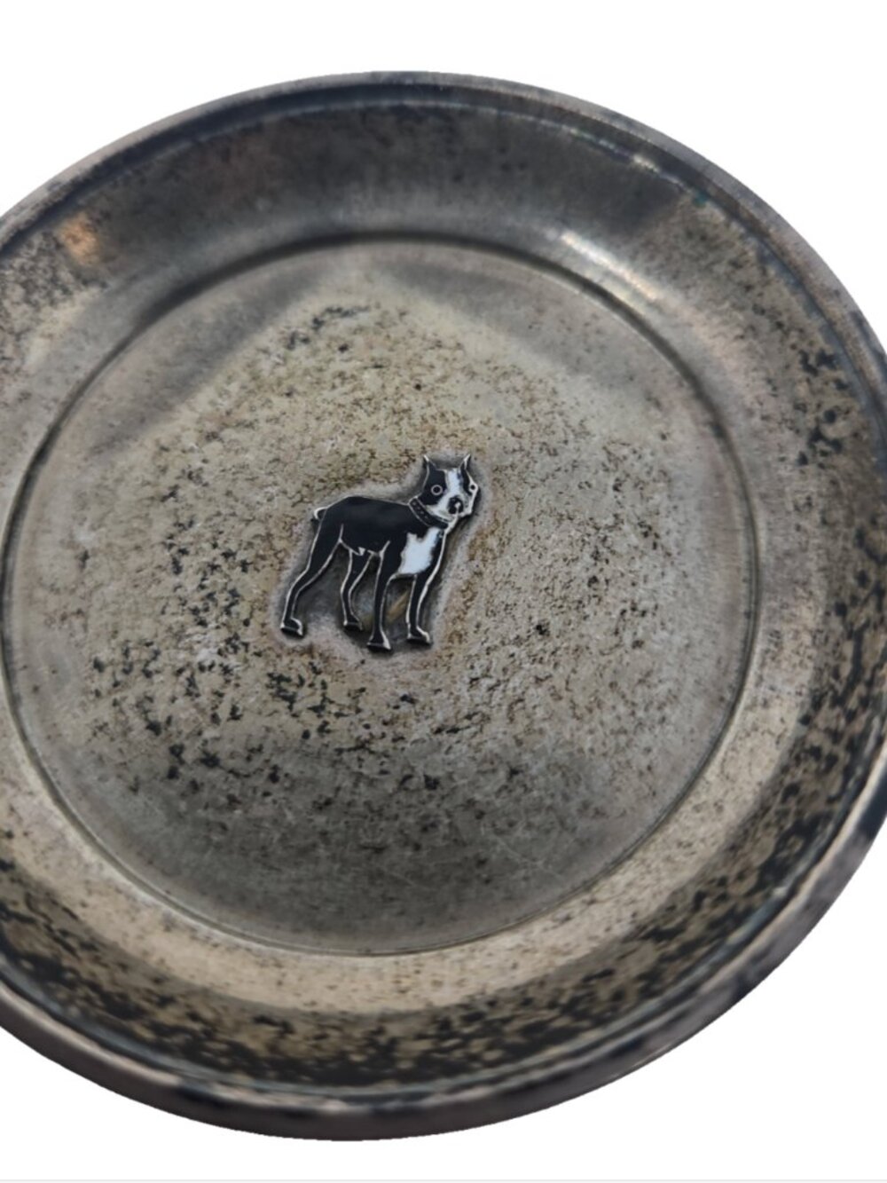Antique Watson Sterling Silver Trinket Dish Enameled Boston Bull Terrier Dog HTF